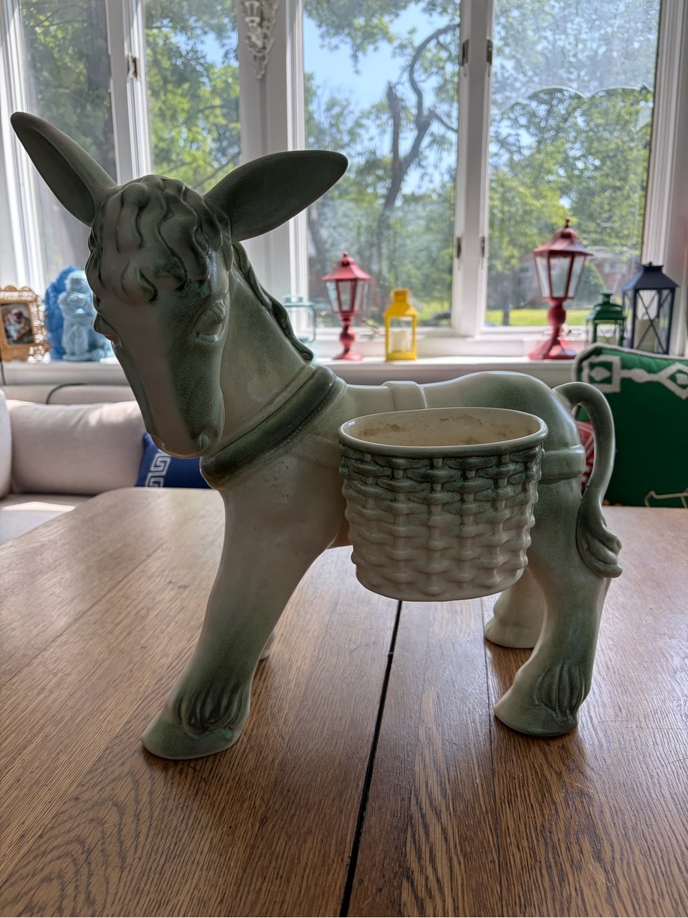 Source Unknown Mint Green Ceramic Donkey Planter
